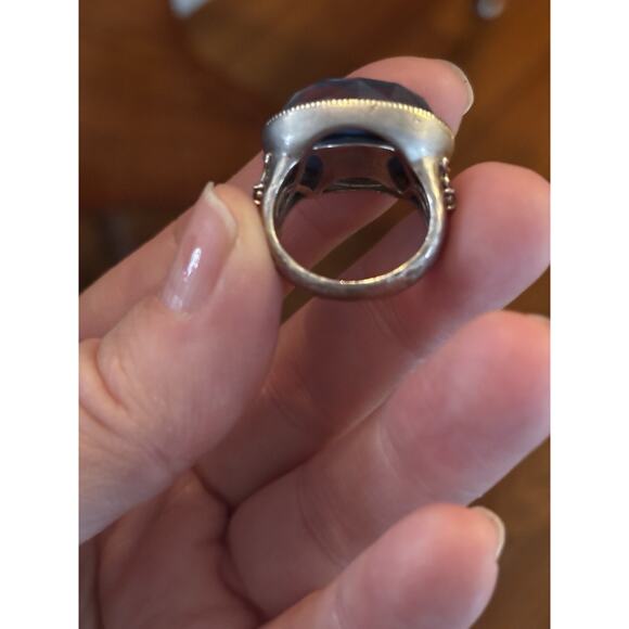 Gabriel & Co SS Oval Rock Crystal & Turquoise Ring Size 5 - Picture 6 of 7